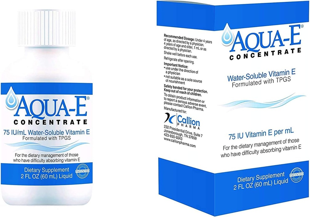 Aqua-E concentraat 75 IE/ml, 60 ml fles, wateroplosbare vloeibare vitamine E
