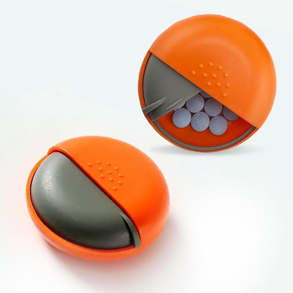 Organisateur de pilules de voyage rondes - Petite boîte à pilules portable pour la purée - Contenant de médicaments compact, étanche pour les pilules, les vitamines, l'huile de poisson, suppléments - sans BPA, conception durable, 2,75" (Orange)