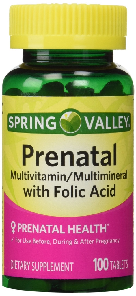 Spring Valley - Prenatale, multivitamine, multiminerale, 100 tabletten w. Foliumzuur