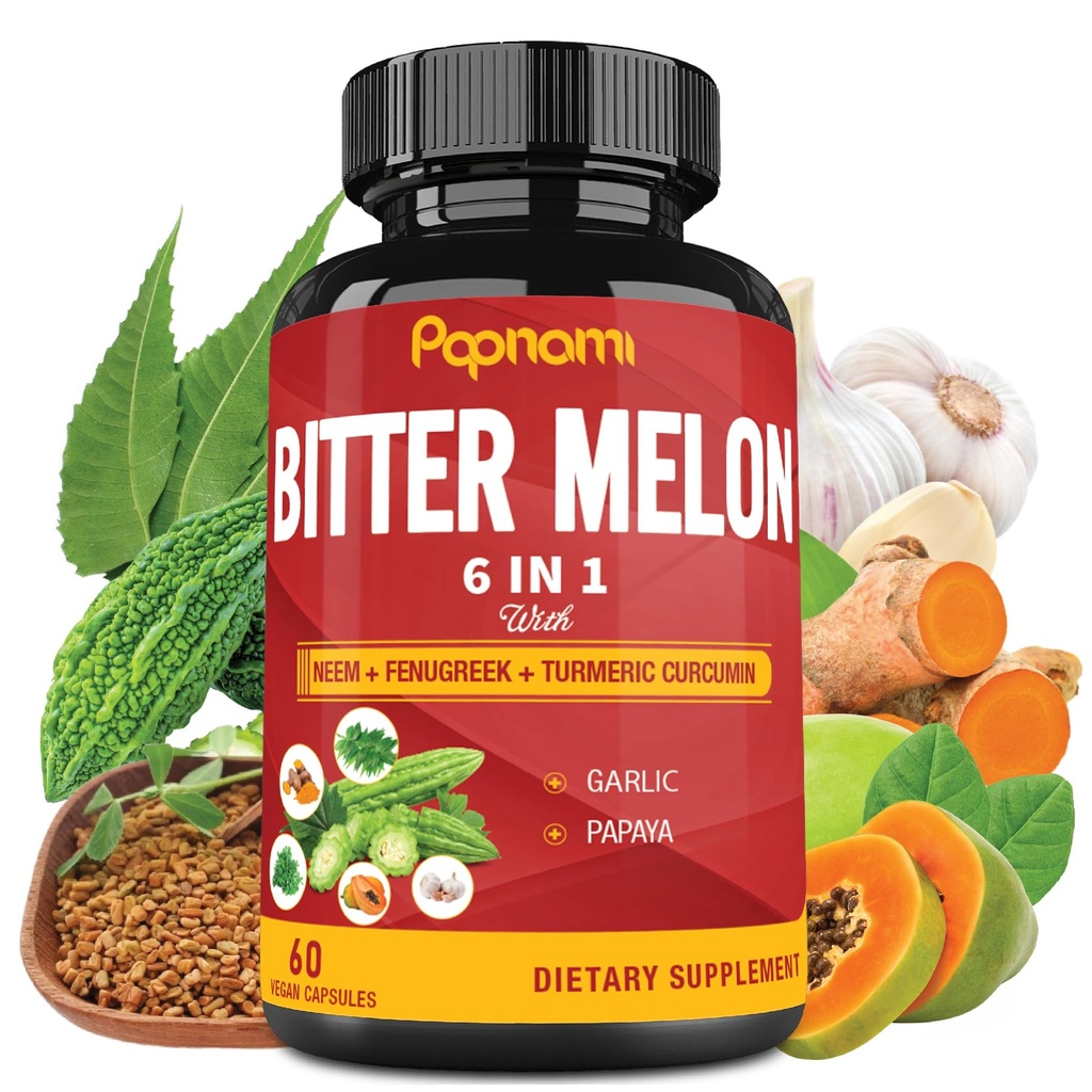 Biologische Bitter Meloen Extract Capsules - 60 Pillen 2 Maand - Gecombineerde Neem, Fenegriek, Curcumine, Knoflook & Papaya