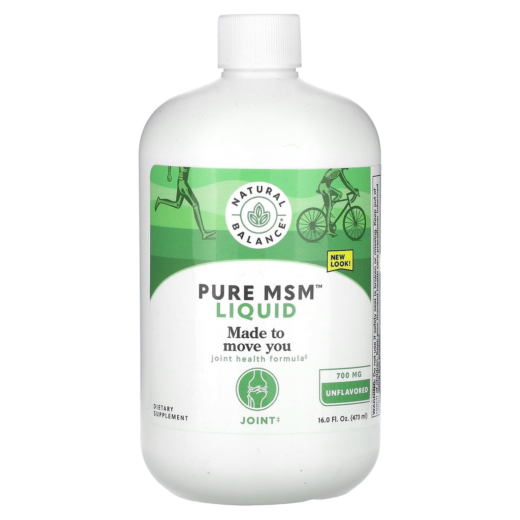Balance naturelle Pure liquide MSM - 700 mg - Non aromatisé - Supplément de soutien conjoint - Laboratoire vérifié pour la pureté et la puissance - Garantie de remboursement de 60 jours - 48 portions, 16 fl. Oz.