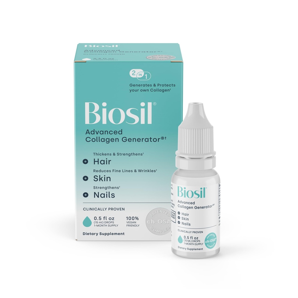 Biosil Collageen Booster Supplement - 0.5 fl oz Drops - Gepatenteerde ch-OSA Activator voor huid, haar, nagels en gewrichten - Ondersteunt natuurlijke productie - 30 dagen levering