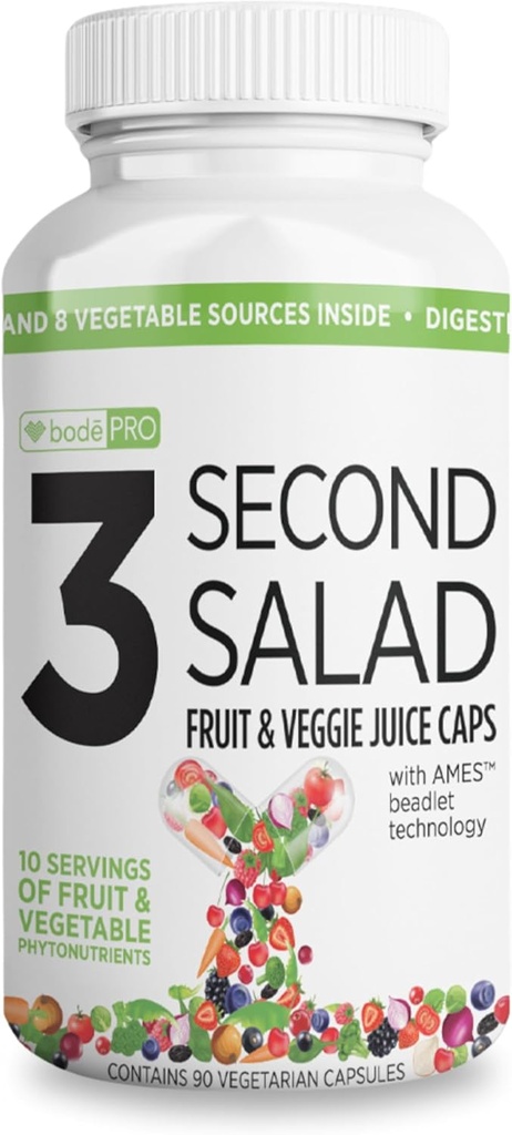 BODEPRO Bode Pro 3 Second Salad | Phytonutrient Rich Fruit and Veggie Supplement, Antioxidant and Digestive Enzyme Formula | Non-GMO Veggie Capsules | 90 Count