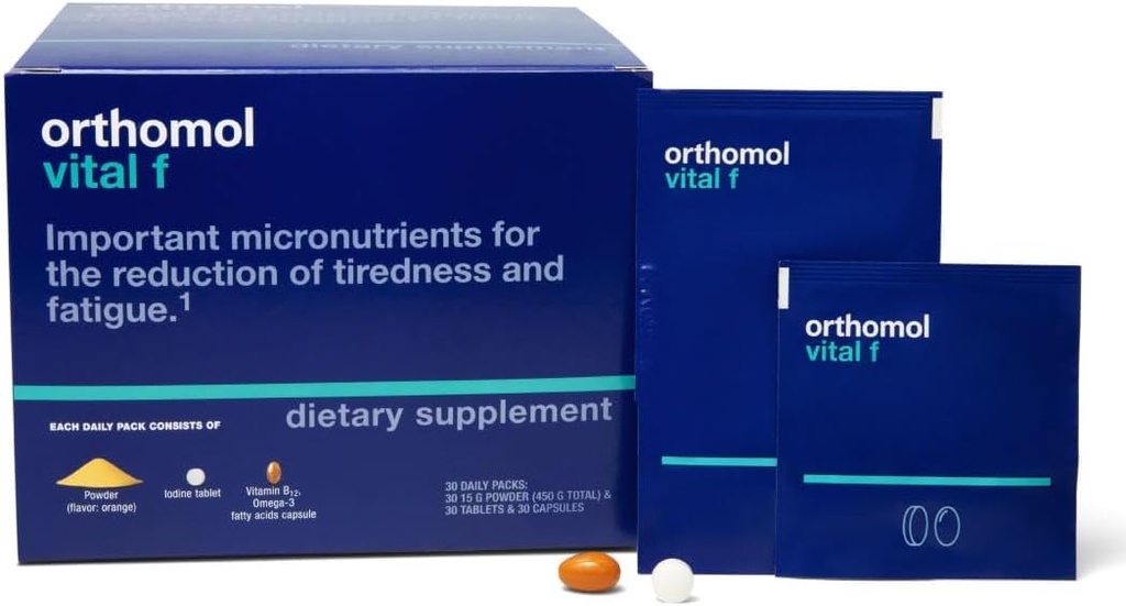 Orthomol Vital F Powder & Tablet Packet, Women's Multivitamine, 30-Day Supply, Vitaminen A, B, C, D, E, K, Calcium, Jodium, Omega-3...