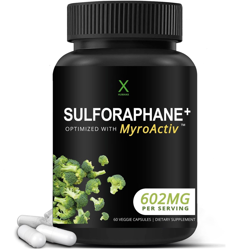 HumanX Sulforaphane+ 602mg - VS Geteste derde partij - Sulforaphane met Broccoli Zaad Extract & Moringa - Ondersteunt de productie van antioxidanten, ontgifting, & cellular Health - Broccoli supplement