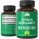 Citrus Bergamot + Red Gist Rice. 2-in-1 supplement. Hoge sterkte 10:1 Bergamot Extract. Geen gluten, Zero Sugar, Vegan Capsules