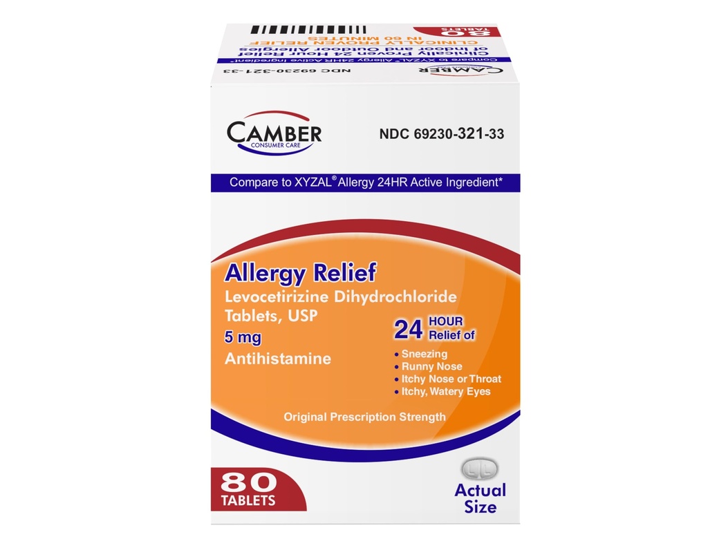 Camber Consumer Care Levocetirizine Dihydrochloride 5mg Antihistamine Tablets, Vergelijk met Xyzal Active Ingredient, Allergie Relief Medicine (80 Tel.)
