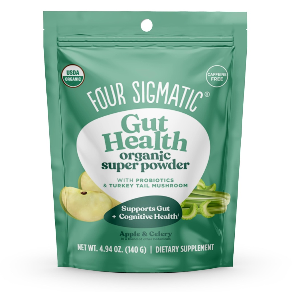 Quatre Verts Biologiques Sigmatic Poudre de Greens Superfood Poudre avec Probiotiques et Prébiotiques Super Greens avec Moringa, Chaga & Turkey Tail.