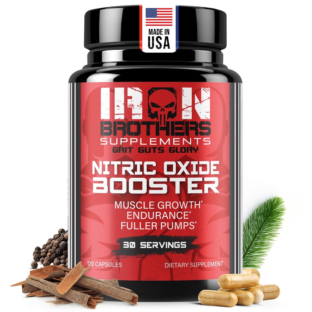 Suppléments Iron Brothers Booster d'oxyde nitrique Obtenir des suppléments de pompes de force supplémentaires Pré-entraînement avec L-Arginine Obtenir un débit sanguin maximal et une vasculaire Augmentation des pompes musculaires, de l'énergie et de l'endurance - 30 jours