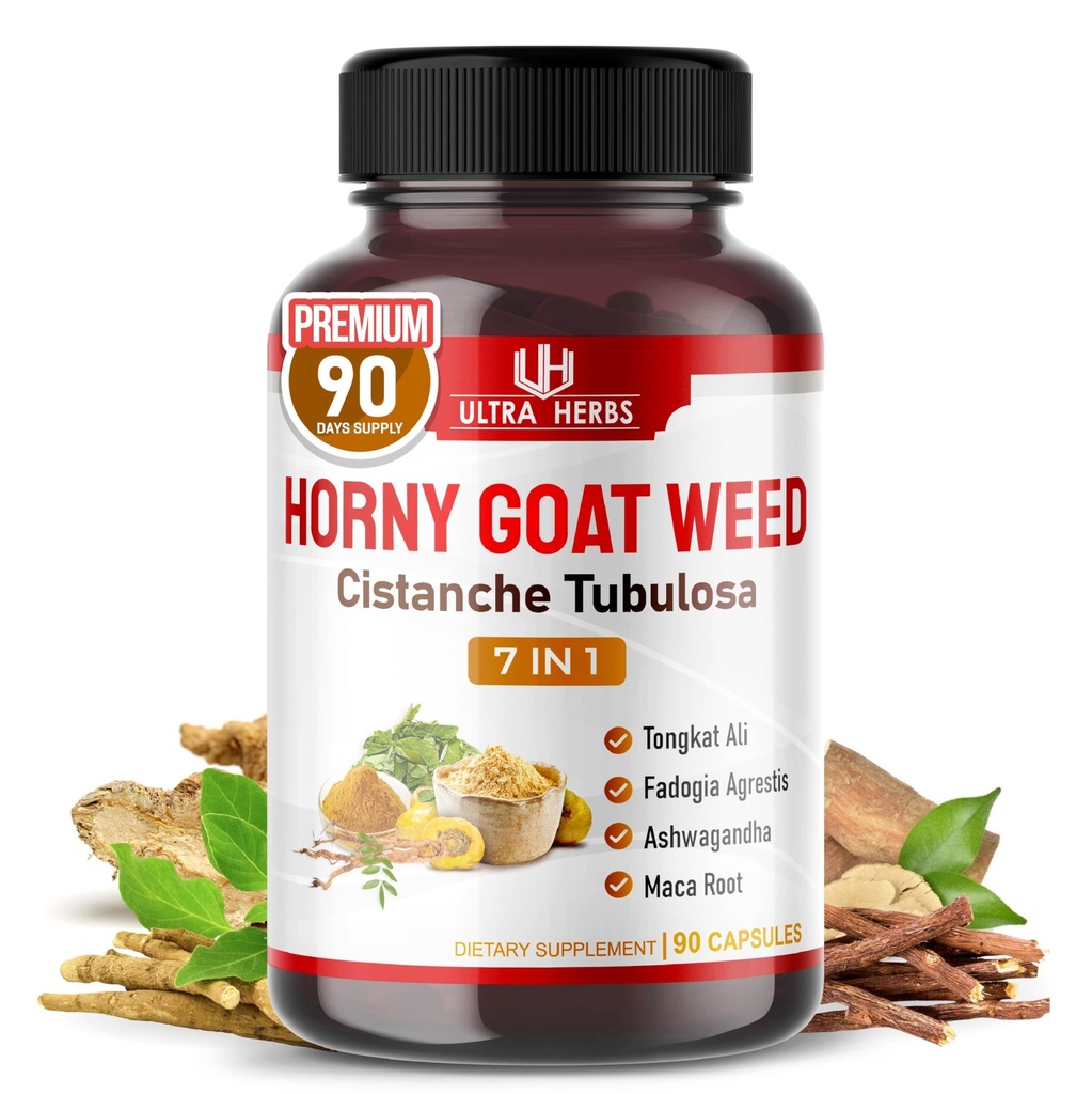 Ultra Horny Goat Weed Tongkat Ali Maca Root Tribulus - Augmenter l'énergie, l'endurance et la performance avec Fadogia Ashwagandha Ginseng L-Arginine (90 comte (paquet de 1))
