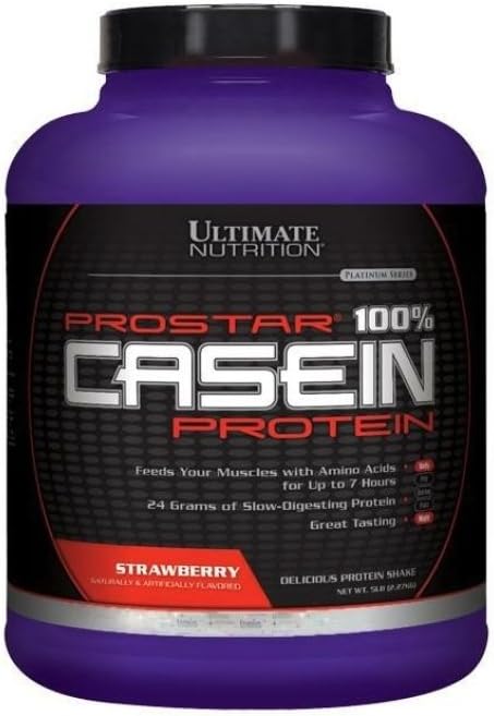 Ultimate Nutrition Prostar Micellar en Gehydrolyseerde Caseïne Proteïnepoeder - Vetvrije Overnight Spiergroei en herstel met BCAA's, 5 Pond, Aardbei