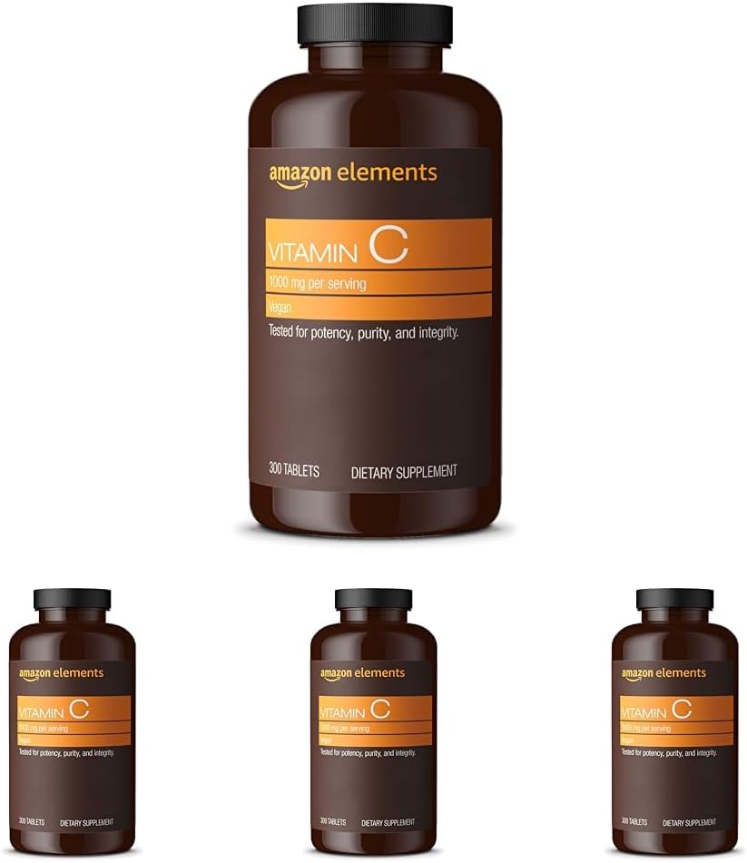 Elementen Vitamine C 1000mg, Ondersteunt gezond immuunsysteem, Veganistisch, 300 tabletten, 10 maanden levering (pakket van 4)