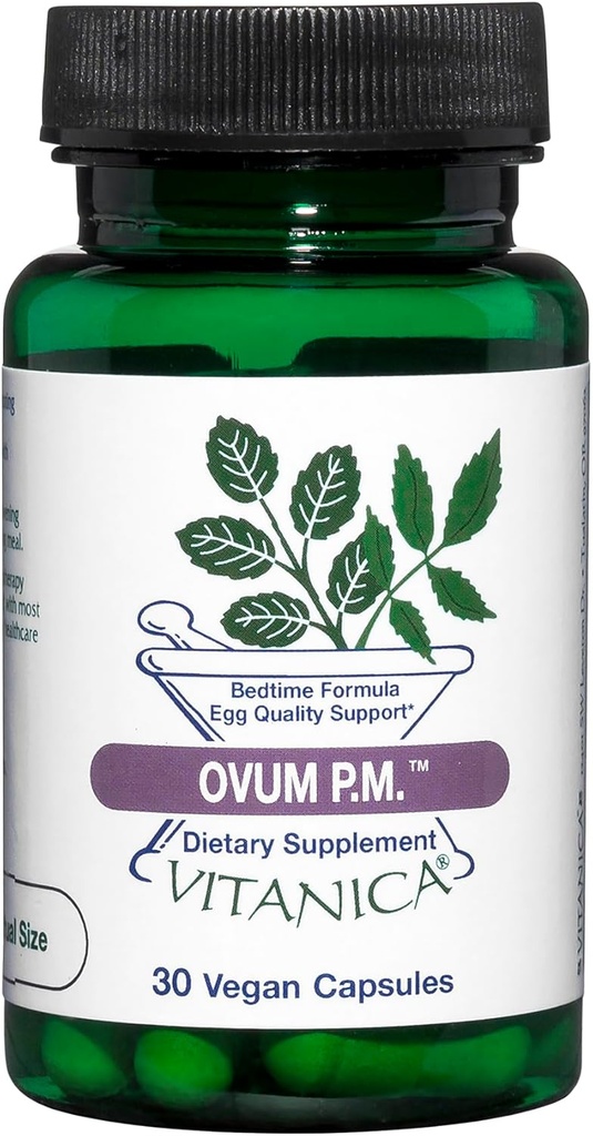 Vitanica Ovum P.M. - Egg Quality Support with Vitamin D3, Alpha Lipoic Acid & Melatonine - Works Best with Ovum A.M. - Herbal Dietary Supplement for Women's Health - Pro Logo - 30 Vegan Caps