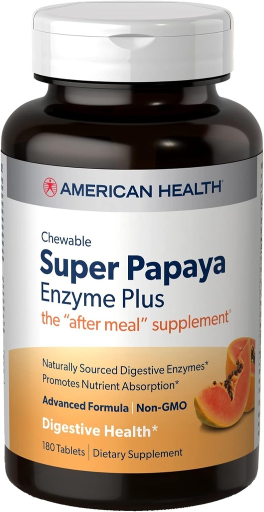 American Health Super Papaya Enzyme Plus - 180 Kauwtabletten - The After-Meal Supplement - Non-GMO - 60 Servings