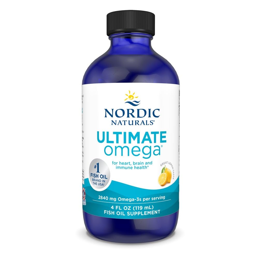 Nordic Naturals Ultimate Omega Liquid, Lemon Flavor - 4 oz - 2840 mg Omega-3 - High-Potency Fish Oil Supplement met EPA & DHA - Promoot Brain & Heart Health - Non-GMO - 24 Servers