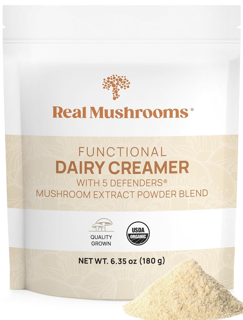 Véritable crème laitière fonctionnelle aux extraits de champignons – sucrée avec du Lucuma biologique et de la poudre d'érable – Crème biologique fonctionnelle – 90 portions, thé, smoothie et crème de café
