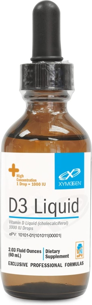XYMOGEN D3 Liquid - Liquid Vitamin D Drops with Vitamin D3 to Support Immune Health, Bone + Heart Health - 1000 IU VIT D per Drop - Micro-Emulsified for Enhanced Absorptie (2.03 oz / 1500 Servings)