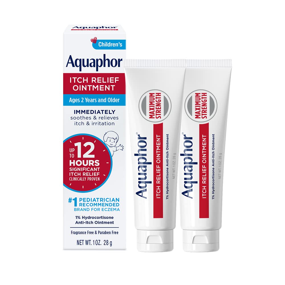 Aquaphor Kinderen jeuk Zalf, 1% Hydrocortison Anti jeuk Zalf voor huidirritatie, Insectbijten, psoriasis, huiduitslagen Eczema & Poison Ivy, Fragrance Free, 1 Oz Tube, Verpakking van 2