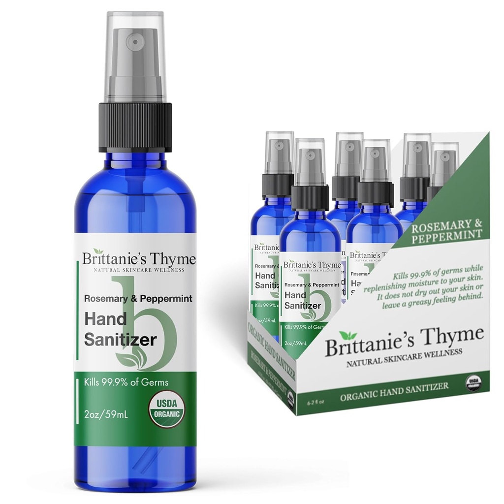 Brittanie's Thyke Organic Travel Hand Sanitizer Spray, Rosemary & Peppermint 2oz 6 Tellen 