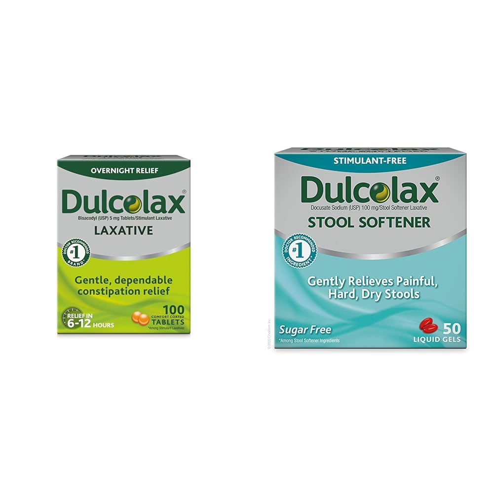 Dulcolax Stimulerende Laxatieve Tabletten (100 telling) Zachte Overnight Constipatie Relief, Bisacodyl 5mg & Stool Softener Laxative Liquid Gel Capsules (50ct) Zachte Relief, Docusaat Natrium 100mg