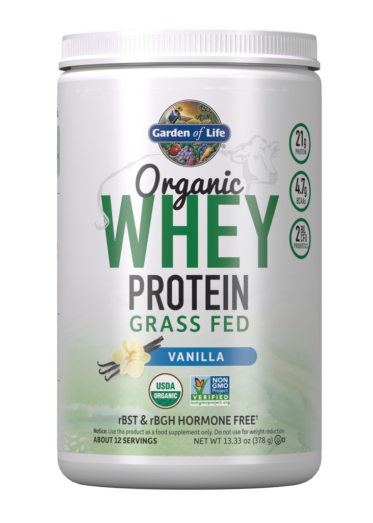 Jardin de la vie Poudre de protéines de la truie d'herbe Vanille - 21g Protéines pour les femmes et les hommes + Probiotiques - 12 portions - Sans gluten, sans OGM, sans casher, sans humain, sans RBST et sans hormones de la rBGH