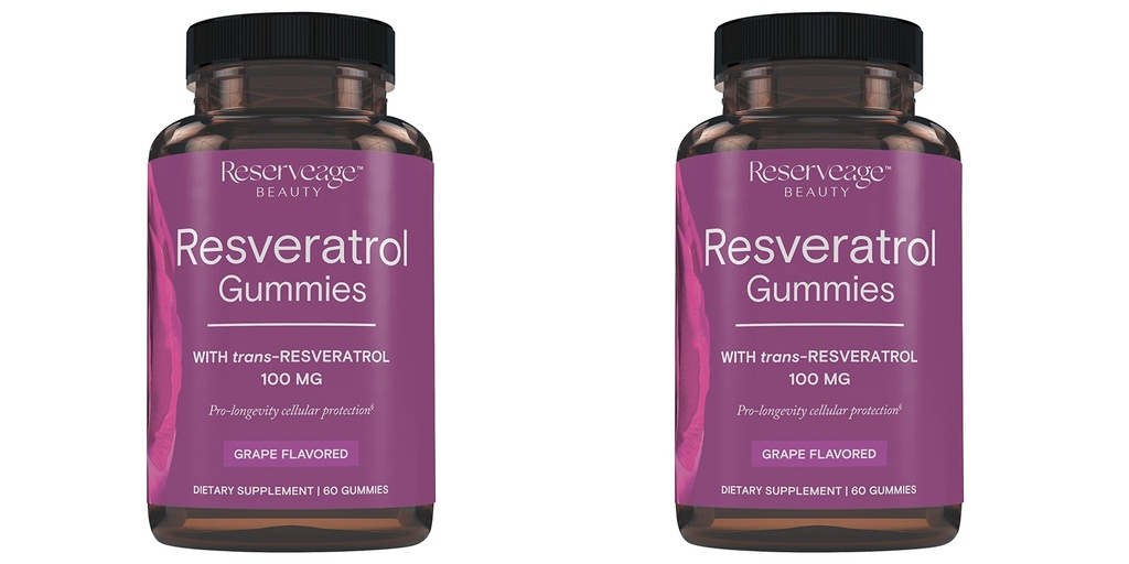 Reservering Schoonheid- Resveratrol Gummies 100 mg, Antioxidant Supplement voor de gezondheid van het hart, Antioxidant supplement ondersteunt gezonde veroudering, Vegan - 2 Pack