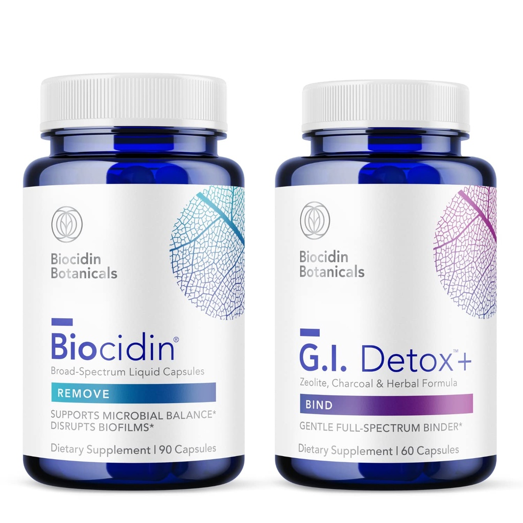 Biocidin Capules and GI Detox+ Binder Bundle - Supports Dismantling of Biofilms, Healthy Detoxification and Full-Body Cleansing with Botanicals, Zeolite, and Activated Charcoal