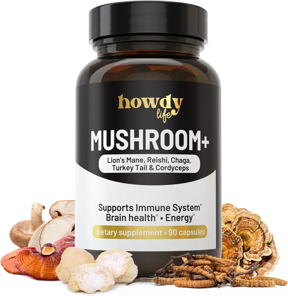 Lions Mane Supplement Capsules - Paddestoel Supplement Brain Booster met Reishi, Chaga, Cordyceps en Turkije Paddestoelpoeder - Nootrope en energiesupplement voor geheugen en focus