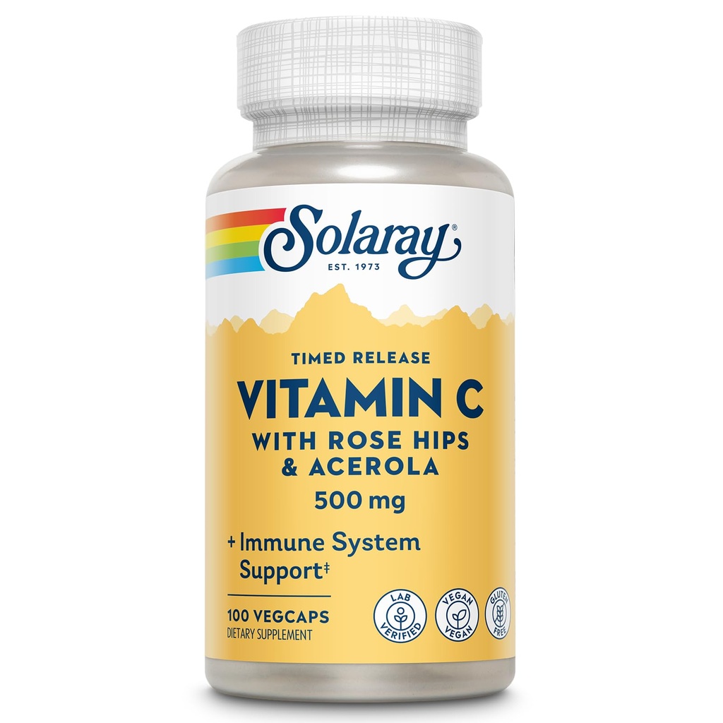 Solaray C Two Stage Getimed Release met Rose Hips en Acerola Supplement, 500mg, 100 Tellen