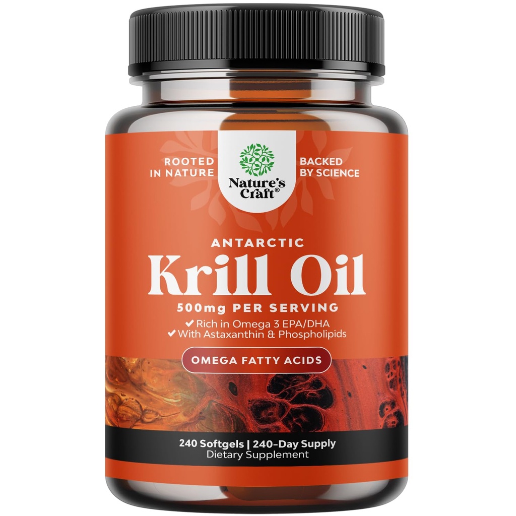 Antarctica Krill Oil 500mg Softgels - Omega 3 Krill Oil Supplement met EPA DHA & Astaxanthine voor Hersengewricht & Hart - 3rd Party Lab Getest Geen Gluten GGO's of Visachtige Aftersmaak (tot 8 maanden levering)