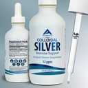 Nano Colloïdaal Silver Liquid for Immune Support, 12 PPM Deionized Silver, 4 Oz Glass Bottle with Meating Dropper, 24 Servers