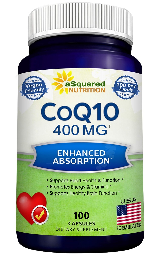 aSquared Nutrition CoQ10 (400 mg Max Sterkte, 100 Veggie Capsules) - Hoge Absorptie Co-enzym Q10 Poeder - Ubichinon Supplement Pillen, Extra Antioxidant CO Q-10 Enzyme Vitamine Tablets, Coq 10 400 mg