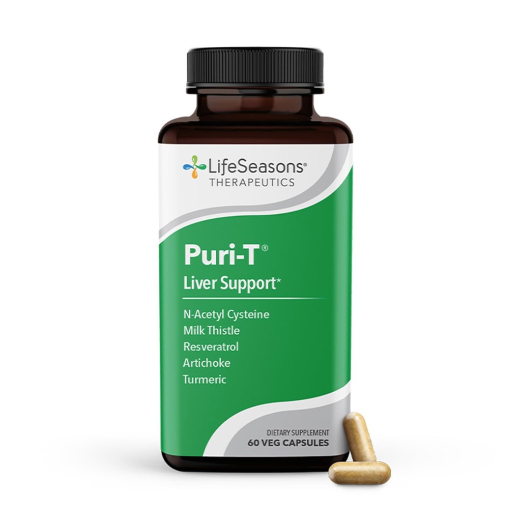 LifeSeasons Puri-T - Liver Cleanse & Detox Support Supplement - Resveratrol, N-Acetyl Cysteine, Milk Thistle, Artichoke & Turmeric - Ondersteunt weefsel regeneratie & gezonde Bile Flow - 60 capsules