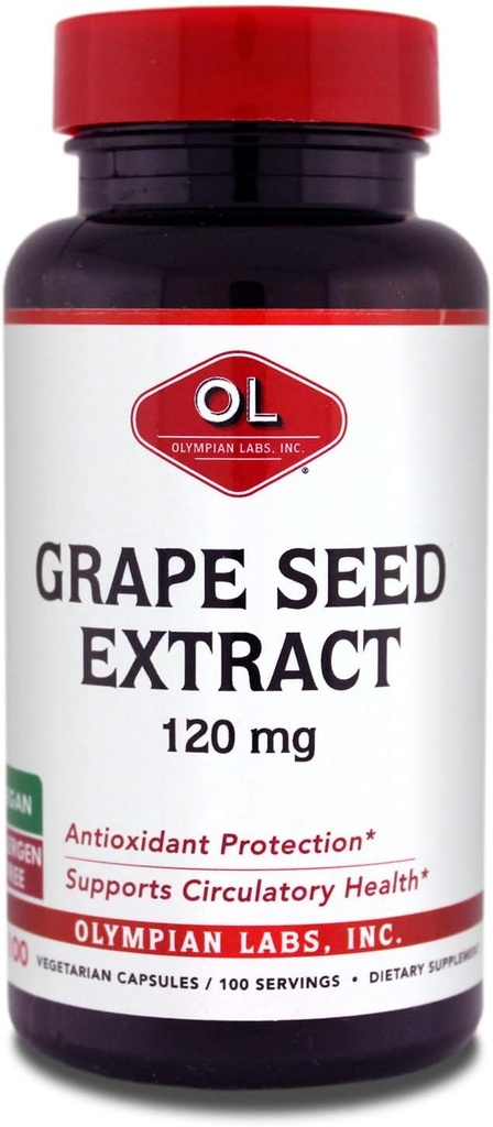 Olympian Labs Grape Seed Extract Capsules - 120 mg - 100 dagelijkse capsules ter ondersteuning van de gezondheid van het hart en antioxidant bescherming