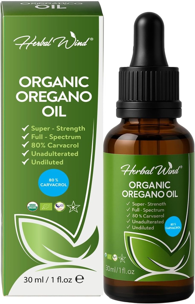 Biologische Oregano Olie - 1 Fl Oz (30ml), 80% Carvacrol USDA Biologische Oregano Olie Liquid Drops, Geconcentreerde Plant Based, Non-GMO, Kruidensupplementen
