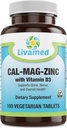 Cal-Mag-Zinc gecheleerd met vitamine D3, Bone Strength Supplement - gezonde botten & tanden, hart, spier, & gezond hart-en vaatstelsel - Beste hele voedsel vitamine & minerale complex-100 Vegan Caps