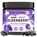 Lama Naturals Vlierbessen Gummies voor volwassenen, Veganist, Biologische Immune Ondersteuning Supplement met Vitamine C en Zink, Real Fruit Gummy Vitaminen voor Immuniteit, Kauwbaar, Geen Toegevoegd Suiker Cane, 90 Ct