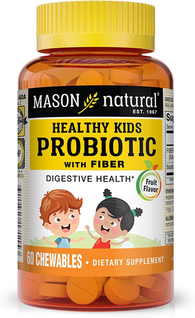 MASON NATUURLIJKE Gezonde Kids Probiotica met vezel - gezonde spijsverteringsfunctie, Verbeterde Gut Health, 60 Kauwtabletten