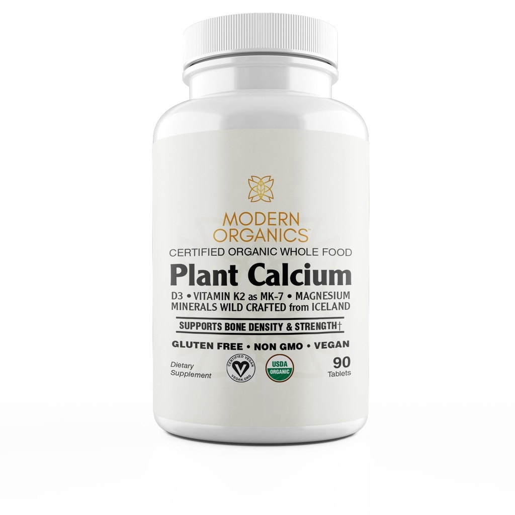 Plant Calcium | 1000mg Certified Organic Whole Food Calcium from Organic Icelandic Red Algae with Vitamin D3, Vitamin K2 and Magnesium | 72 Trace Minerals | 90 Vegan Tablets
