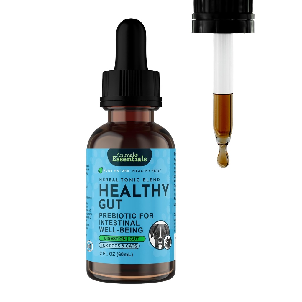 Essentiels animaux Gut sain - prébiotique à base de plantes pour chiens et chats, mélange santé à base de Gut, formule à base de plantes, herbes biologiques de qualité humaine, vétérinaire recommandé, tonique liquide - 2 Fl Oz