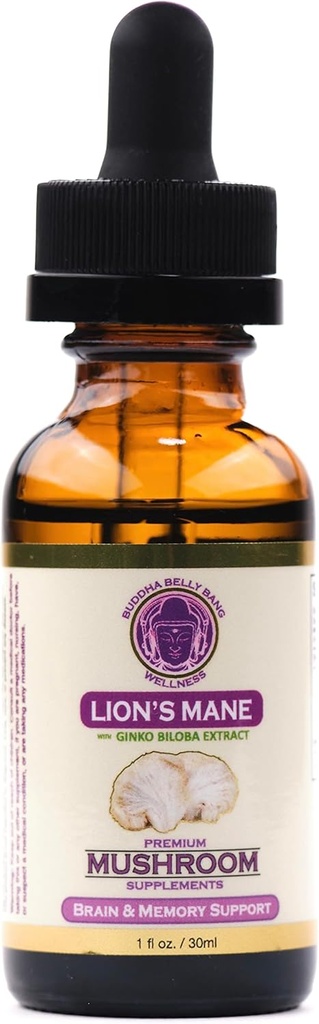 Lions Mane Mushroom Supplement - Biologische Paddenstoelen - Dual-Extraction Oil Tinctuur w/ Ginkgo Biloba - Ondersteuning voor Hersenen, Geheugen, Focus, Gut Health - 30ml, 1 Fl Oz (pakket van 1)