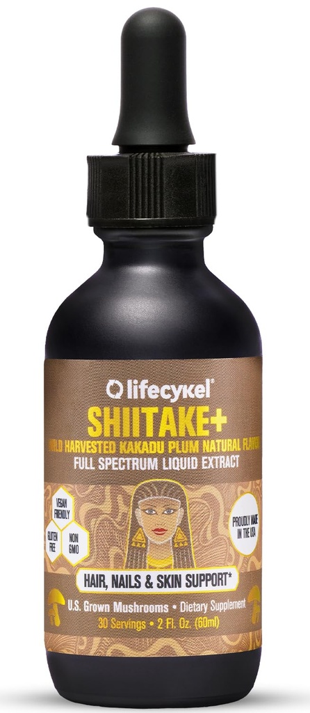 Lifecykel - Shiitake Mushroom Extract met Kakadu Plum- Haar, Huid & Nagel Ondersteuning, Anti Veroudering Supplement- 100% Organische Paddenstoelen, Immune Boosting, Vitamine C Made in The US- 2 Fl oz(Verpakking mei Vary)