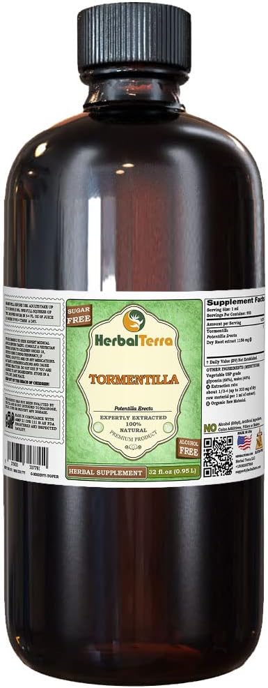 Tormentilla (Potentilla erecera) Glycerite, gedroogde wortels Alcoholvrije vloeibare Extract (Grote Naam: HerbalTerra, Trots Made in USA) 32 fl.oz (0,95 l)