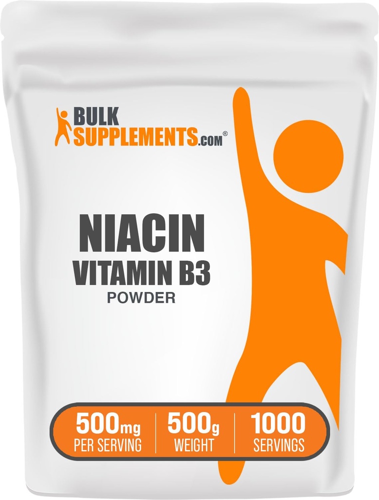 BulkSupplements.com Niacin Poeder - Vitamine B3 Supplement, Niacin 500mg - Niacin Flush, Niacin met Flushing - Glutenvrij, 500mg Niacin per Serving, 500g (1.1 lbs) (pack van 1)