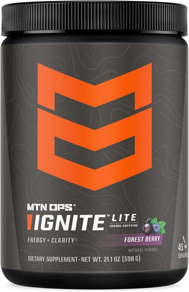 MTN OPS Ignite Lite Energy Drink Powder Glutenvrije Nitric Oxide Supplement Drink Mix, L Arginine, L Citrulline, Cafeïne en Nootropic Sugar Free Drink Mix, 45 porties, Bosbessen