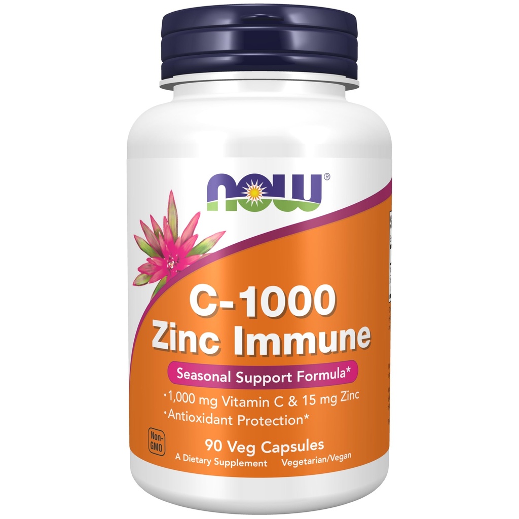 NOW Foods Supplements, C-1000 & Zink Immune, Seizoengebonden Ondersteuning Formule*, Antioxidant Protection*, 90 Veg Capsules
