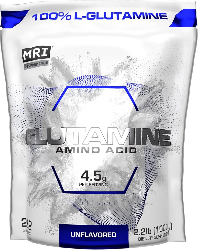 MRI Performance L-Glutamine Poeder, Pure Free-Form Amino Acid for Recovery, Gut & Muscle Support, Unflavored, Easy Mix, (222 Servings)