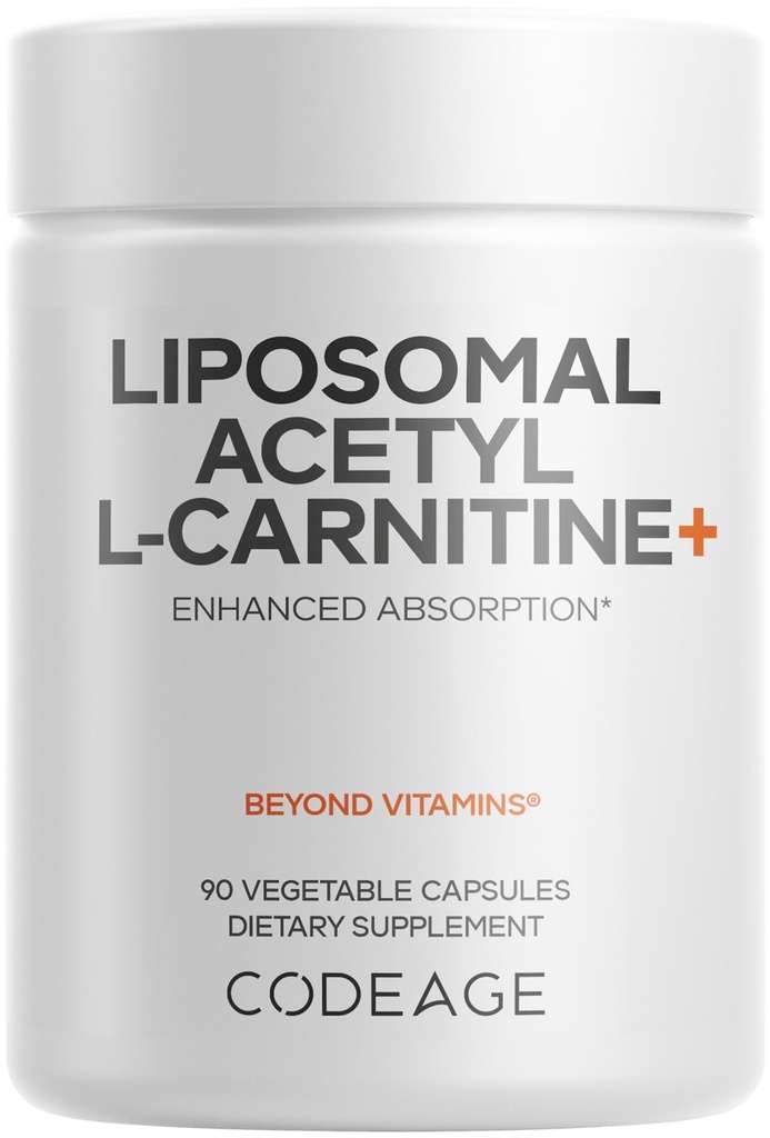 Codeage Supplément acétyl-L-Carnitine+ liposomique - 500 mg acétyl-L-Carnitine par portion - 3 mois, livraison liposomique - Supplément Alcar - L-Carnitine - Non-OGM, sans gluten, 90 capsules