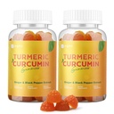 Kurkuma Curcumin Gummies met Black Pepper 2 Pack, Kurkuma en Gember Supplement voor Immune Gezamenlijke Ondersteuning, Suikervrije Gember Gummies voor Ontsteking Vegan