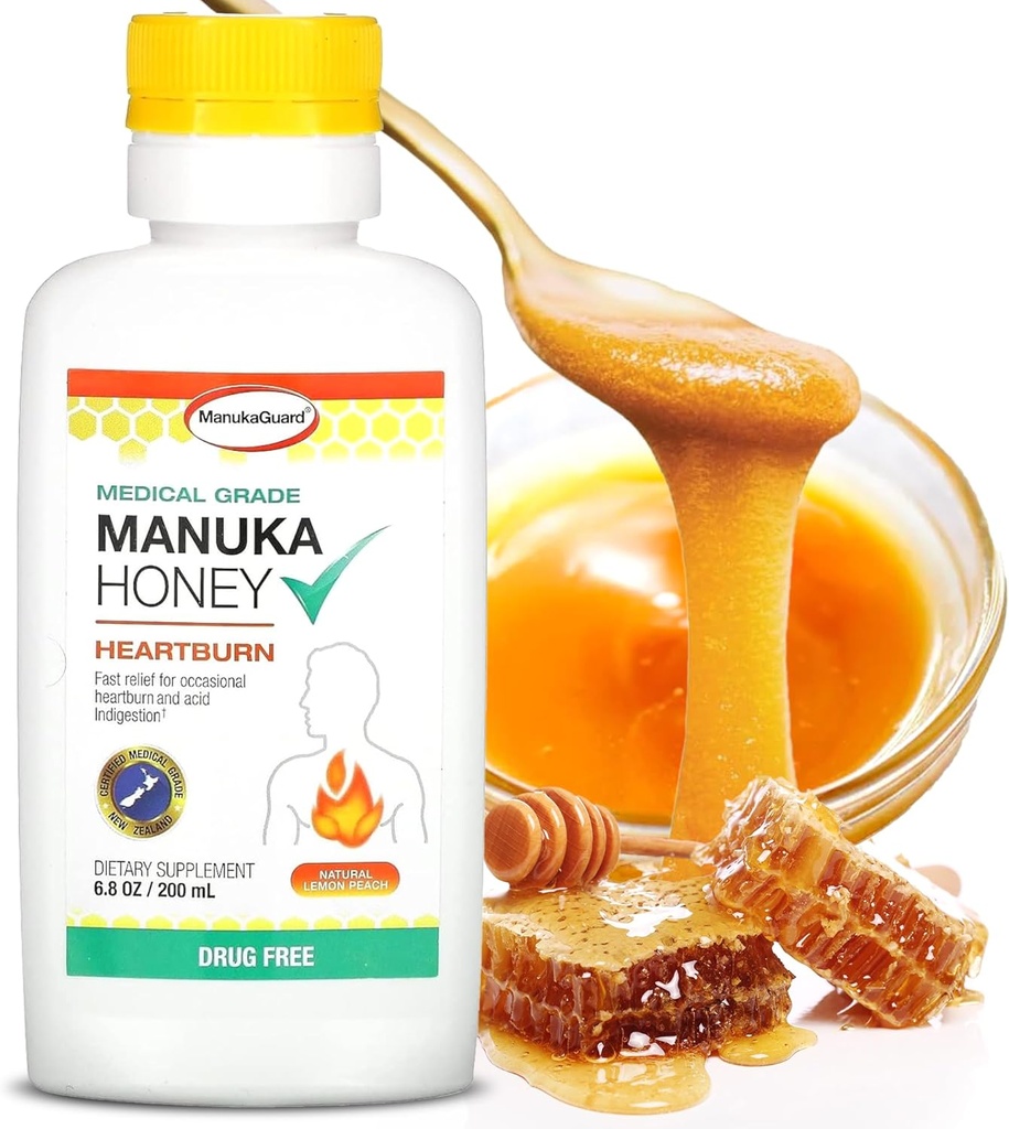 ManukaGuard Heartburn Nutralizer, Medical Grade Manuka Honing 6.8oz - onmiddellijke hartbrand en zuur indigestie verlichting. Alternatief geneesmiddelvrije antacida